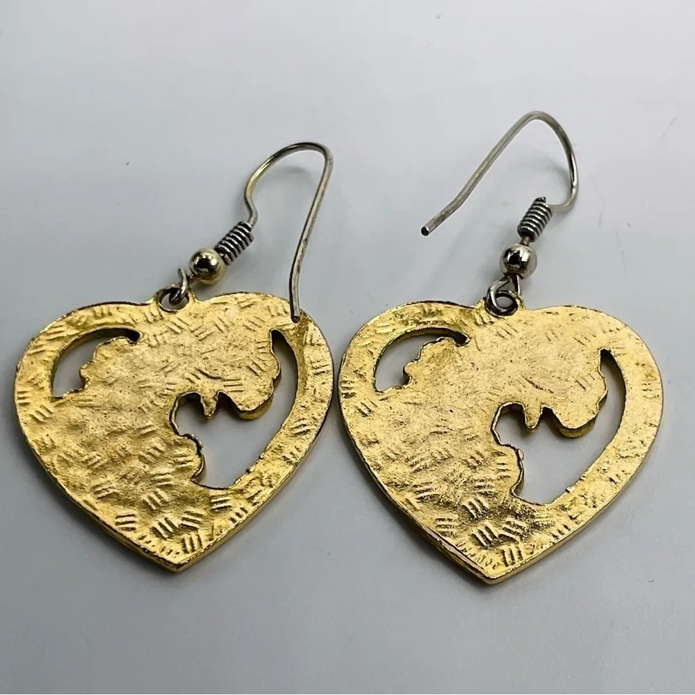 VTG Earrings Cloisonne Flower Butterfly Gold Tone 80s Jewelry Heart Gift Black - Picture 6 of 8